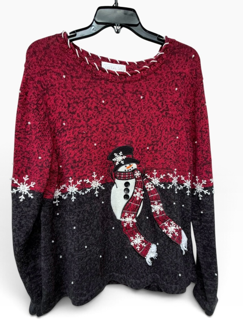 Vintage Mandal Bay Snowman Beaded Christmas Sweater Large